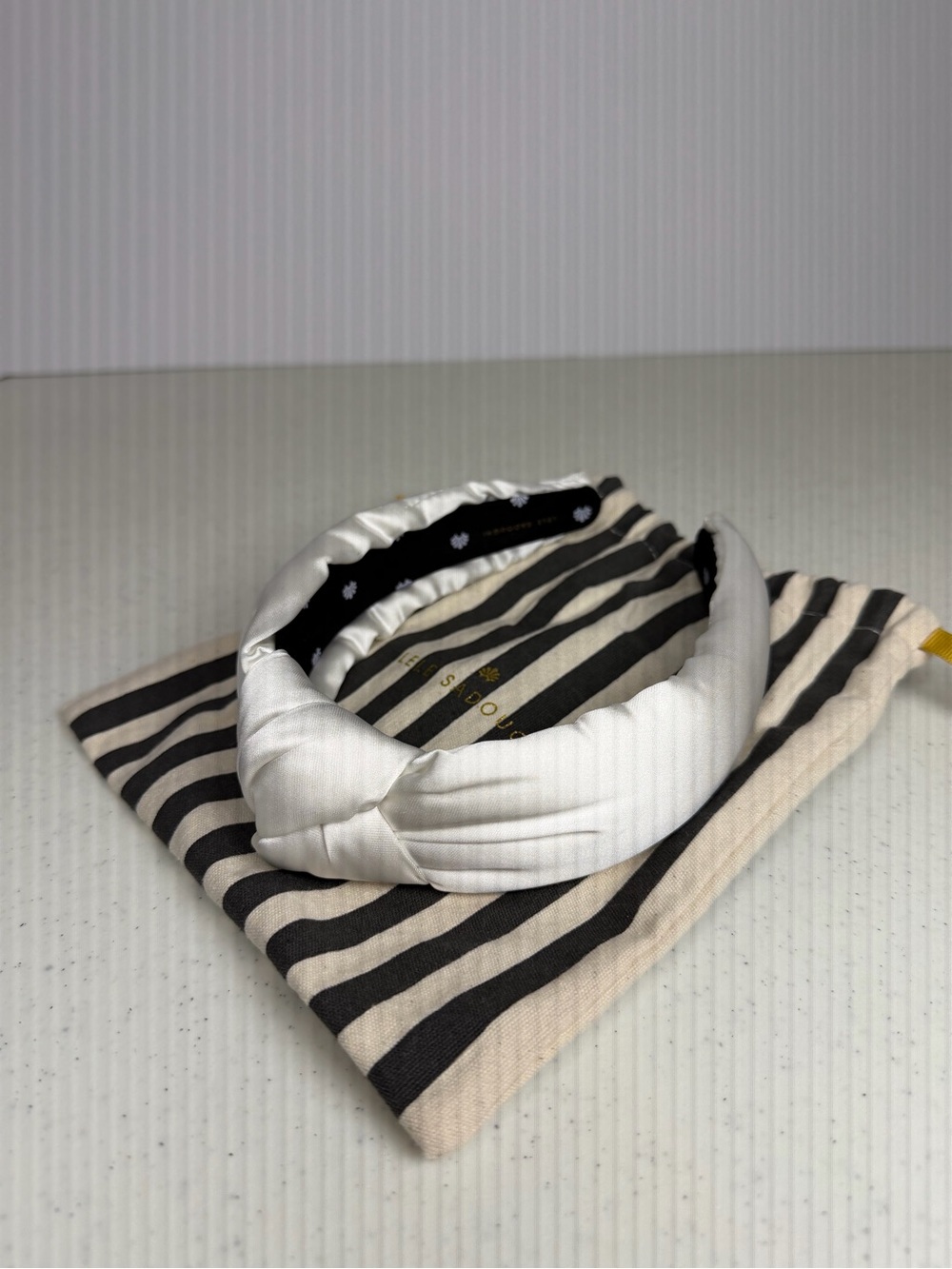 Lele Sadoughi White Satin Knotted Headband with Tags